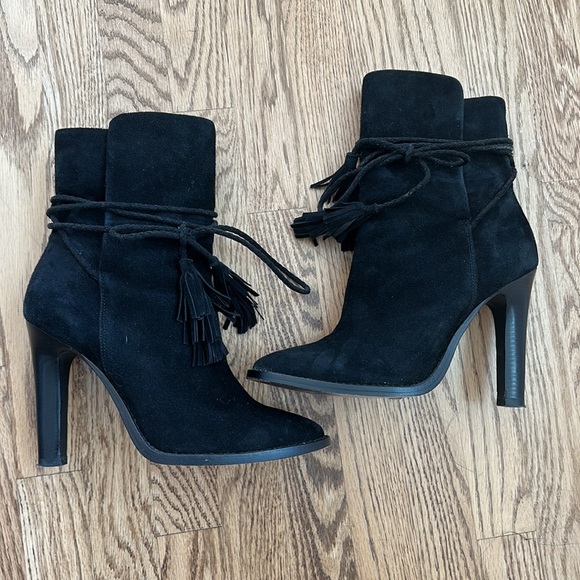 Joie Heeled Chap Black Suede Tassel Booties - Picture 3 of 6